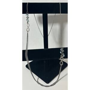 Silver Infinity Chain Necklace with Blue Beads & Multi-Strand Accent, 45"